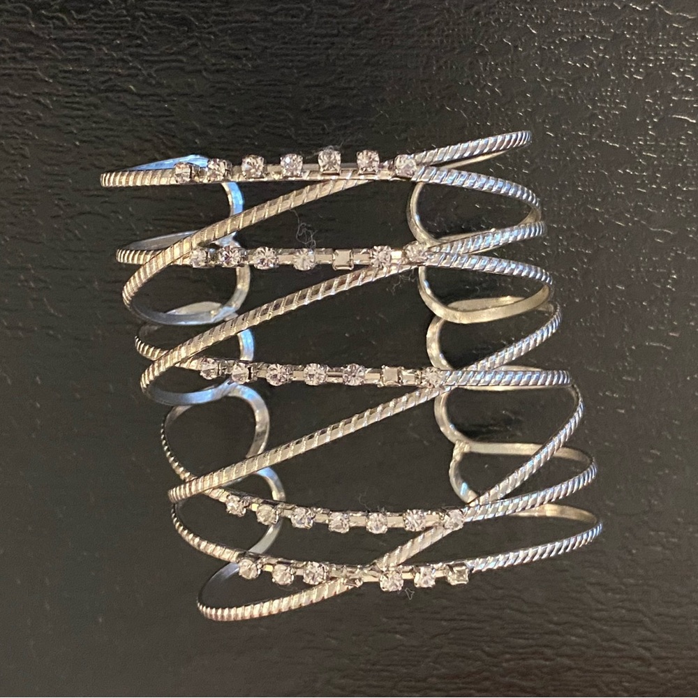 Silver and Crystal Wire Cuff